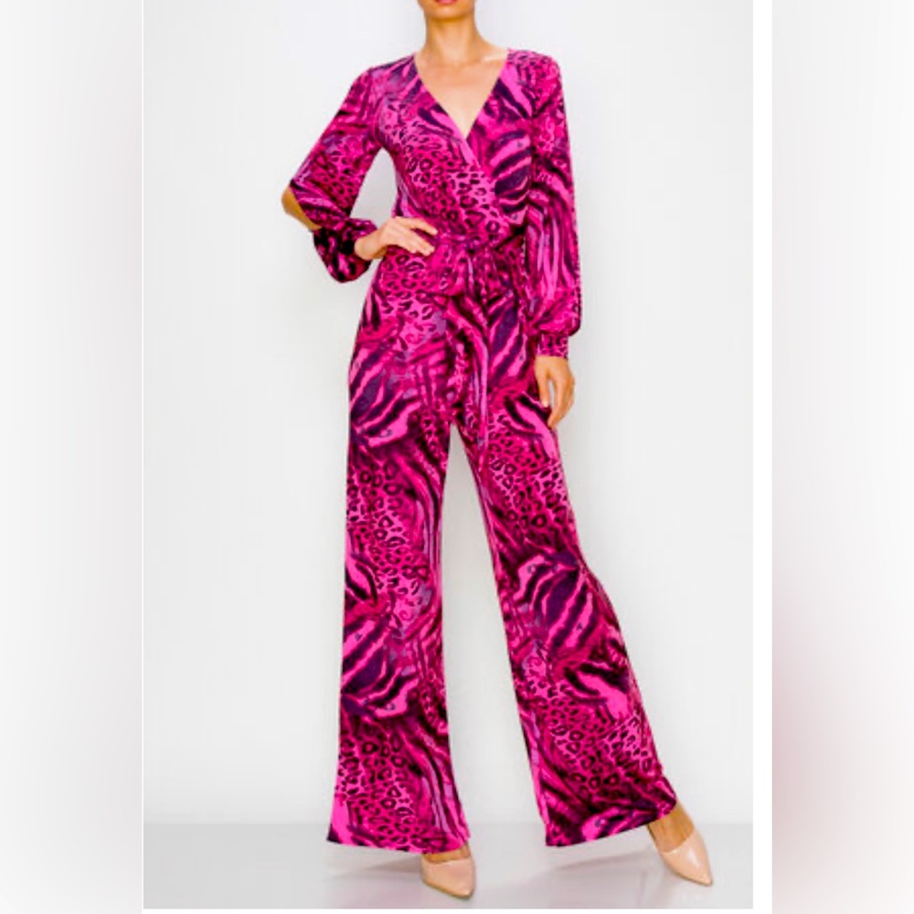 Brand New! Pink Animal print one piece Jumper with open slit sleeves.